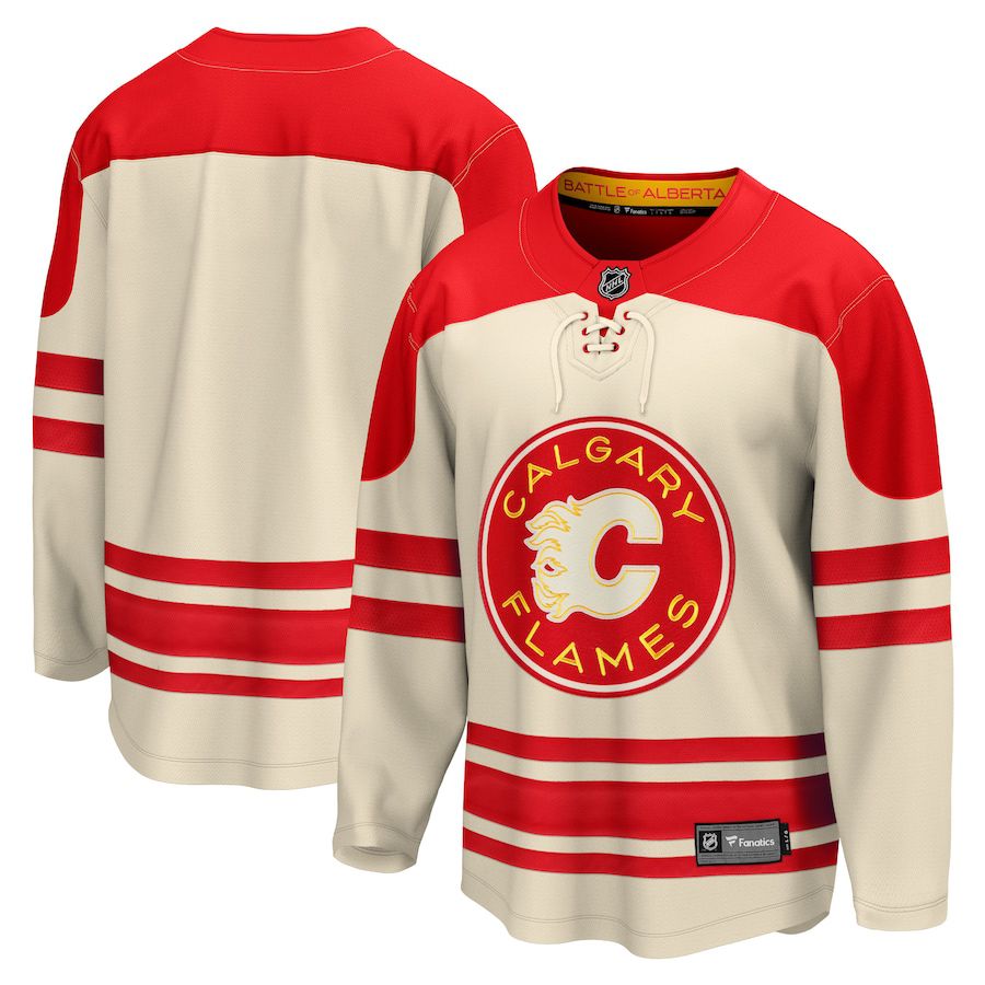 Men Calgary Flames Fanatics Branded Cream 2023 NHL Heritage Classic Premier Breakaway Jersey->youth nhl jersey->Youth Jersey